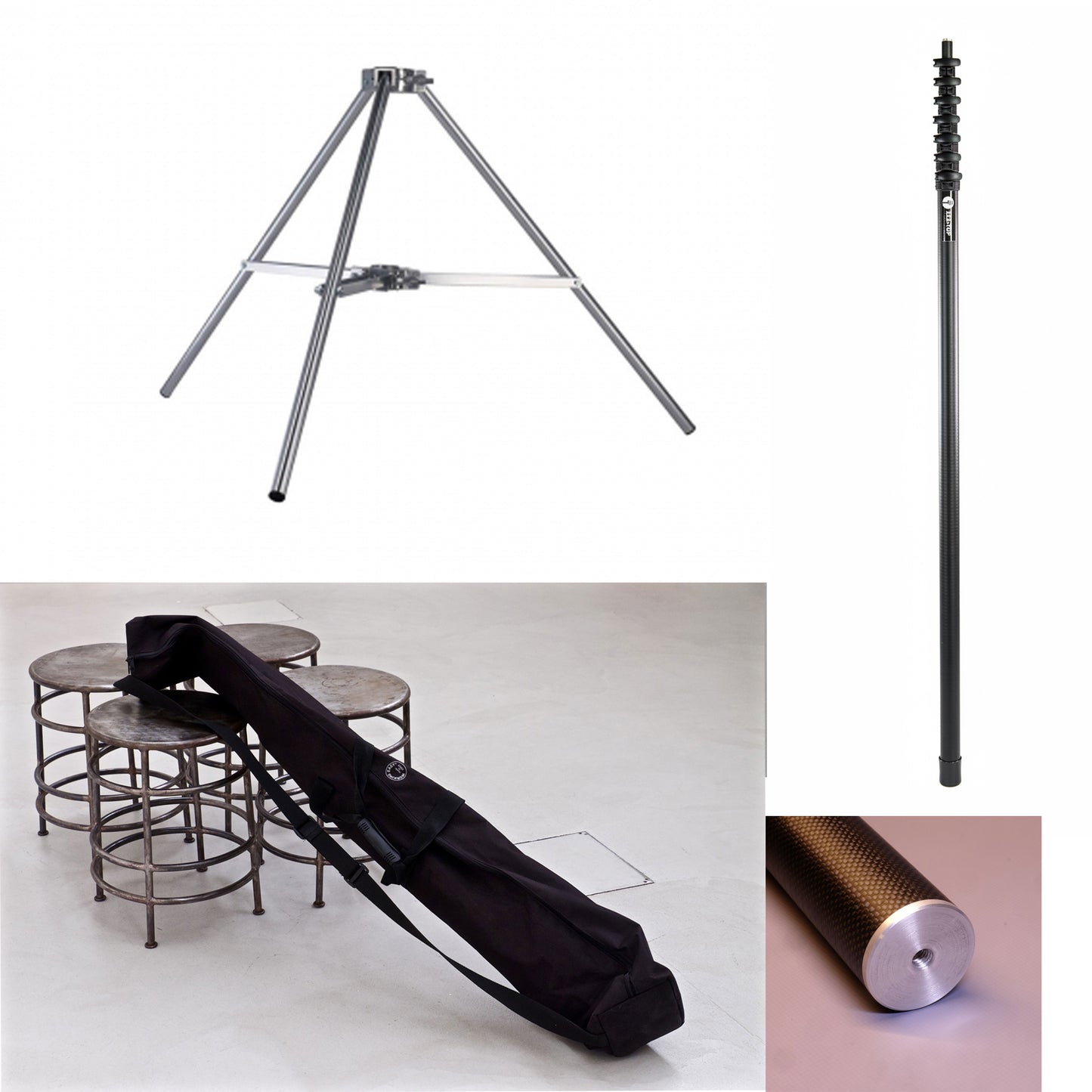 Kit Asta Telescopica in Carbonio 10 Mt- Treppiede - Borsa per Treppiede e Asta - Terminale Filettato Base